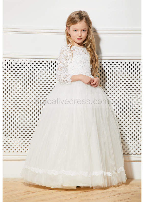 Ivory Lace Tulle Corset Back Stunning Flower Girl Dress Ivory Lace Tulle Corset Back Stunning Flower Girl Dress